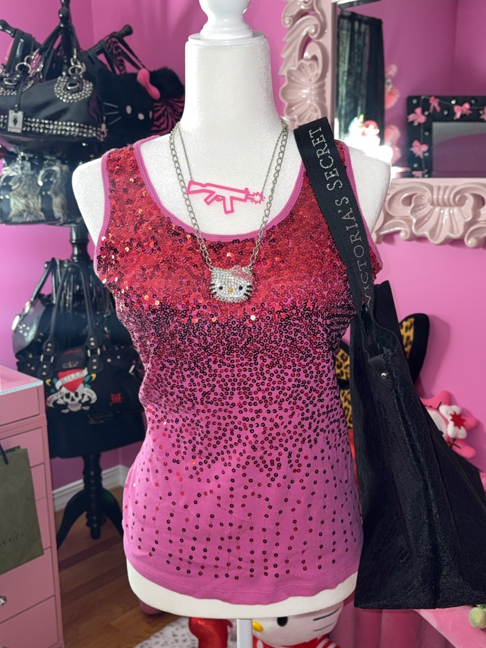 Pink y2k Sequin Tank Top
